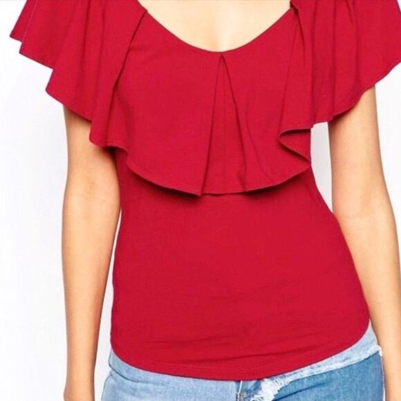 FREE PEOPLE NWOT Ruffle Sleeve Cherry Red Shirt Top Blouse – Small - Picture 1 of 11